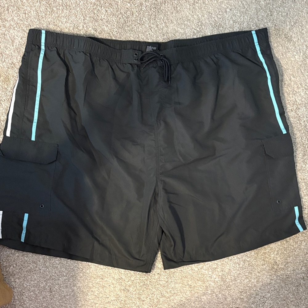 Stylish Charcoal Swim Trunks with Aqua Accents
